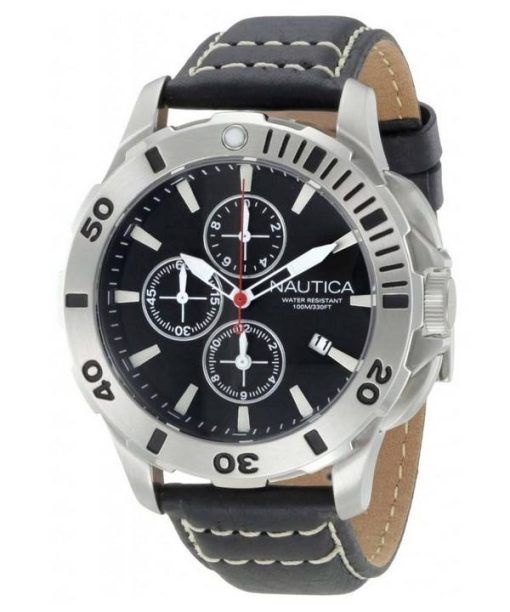 Nautica chronographe en cuir noir fermoir N18641G