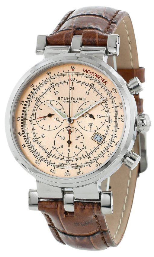 Stührling Original Trackmaster Swiss Quartz cuir véritable brun 211.3315K55 montre homme