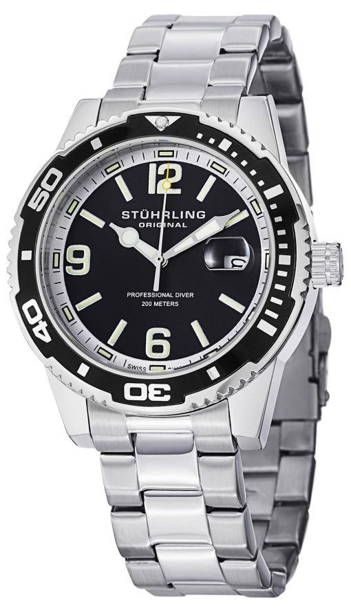 Stührling Original régate Aquadiver 200M Swiss Quartz cadran noir 415.01 montre homme