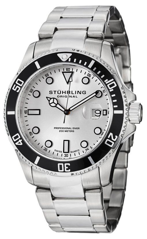 Stührling Original régate Espora Aquadiver Diver cadran argenté 417.01 montre homme