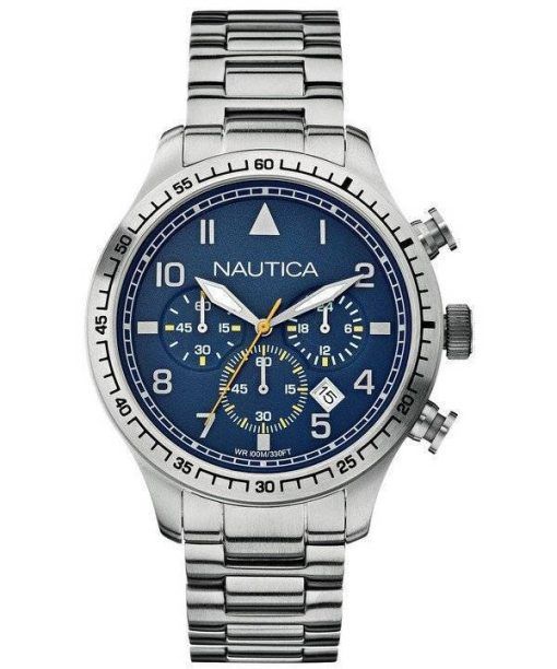 Nautica chronographe cadran bleu acier inoxydable A18713G montre homme