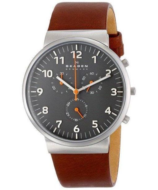 Skagen Ancher chronographe en cuir brun SKW6099 Mens Watch