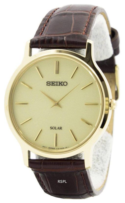 Montre Seiko solaire doré en cuir sangle SUP870P1 SUP870P hommes