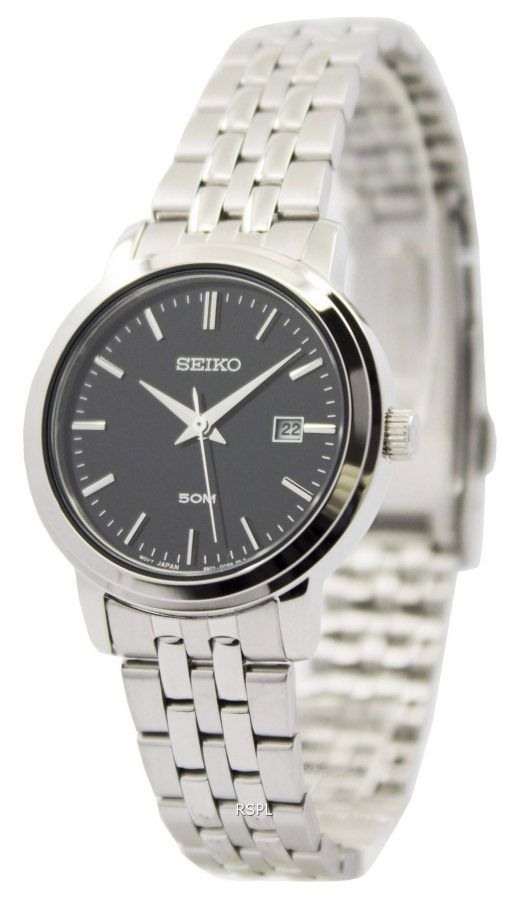 Montre Seiko Quartz en acier inoxydable cadran noir SUR827P1 SUR827P féminin