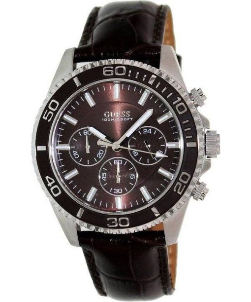 Guess montre chronographe en cuir marron Quartz U0171G2 masculin