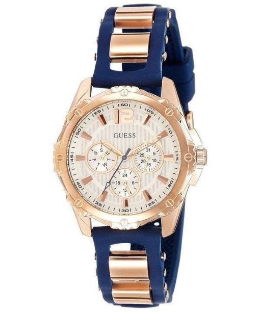 Guess chronographe Rose or plaqué montre Silicone bracelet Quartz W0325L8 féminin