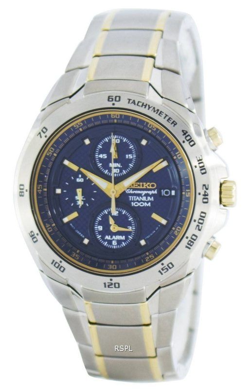 Montre Seiko titane Chronographe Quartz alarme tachymètre SNAB93 SNAB93P1 SNAB93P hommes