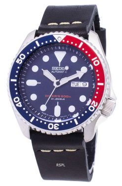 200M Japon Seiko automatique SKX009J1-LS14 Diver fait en cuir noir bracelet montre homme