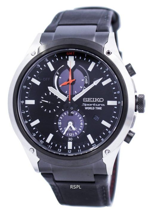 Montre Seiko Sportura World temps solaire Chronograph SSC483 SSC483P1 SSC483P hommes