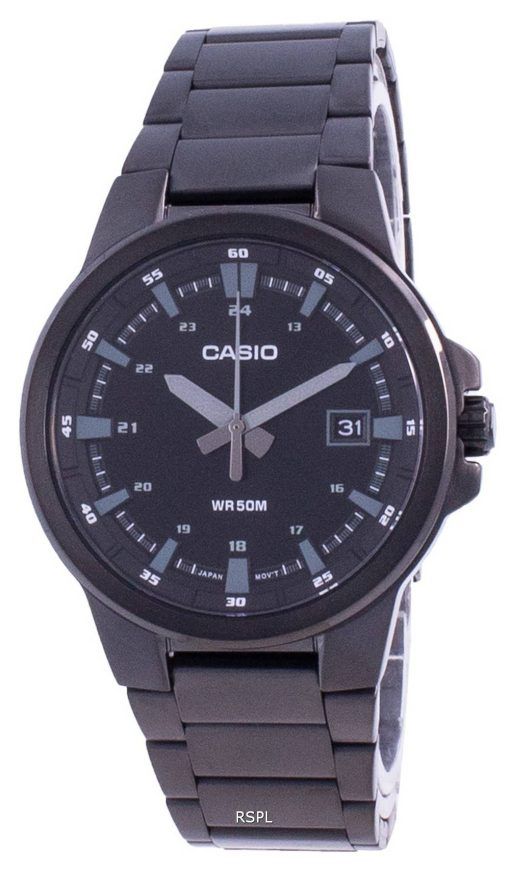 HORSMontre Casio analogique à cadran noir en acier inoxydable MTP-E173B-1A MTPE173B-1 pour homme