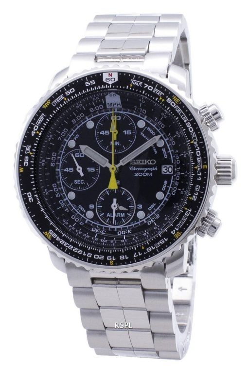 Montre pour homme Seiko Alarm Chronograph SNA411 SNA411P1 SNA411P Pilot&#39,s Flight 200M remise à neuf