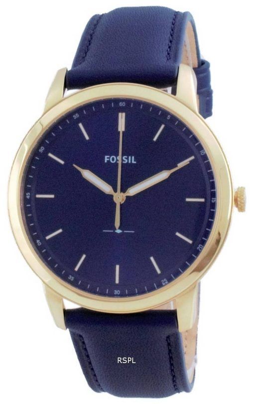 Montre pour homme Fossil The Minimalist 3H cadran bleu en acier inoxydable ton or FS5789