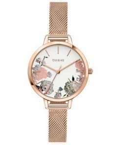 Montre Femme Oui &amp, Me Petite Fleurette Cadran Blanc Or Rose Acier Inoxydable Quartz ME010096