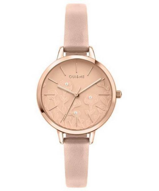 Oui &amp, Me Petite Fleurette Or Rose Cadran Brillant Bracelet En Cuir Quartz ME010129 Montre Femme