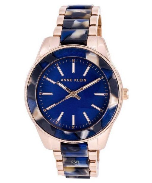 Anne Klein Two Tone Acier Inoxydable Cadran Bleu Quartz 3214RGNV Montre Femme