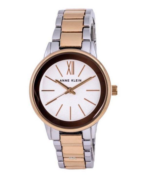 Montre pour femme Anne Klein en acier inoxydable à deux tons avec cadran blanc et quartz 3877SVRT