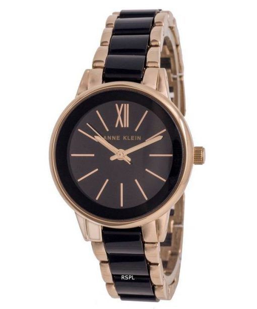 Anne Klein Two Tone Acier Inoxydable Cadran Noir Quartz 3878BKRG Montre Femme