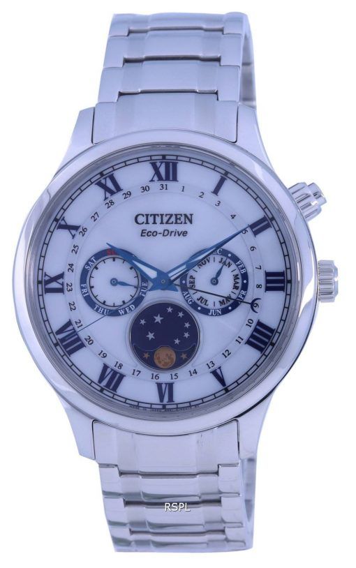 Montre pour homme Citizen Phase de lune à cadran blanc en acier inoxydable Eco-Drive AP1050-81A