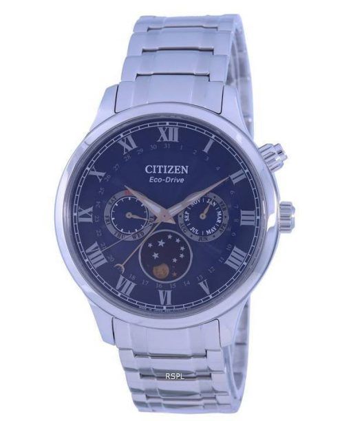 Montre pour homme Citizen Phase de lune à cadran bleu en acier inoxydable Eco-Drive AP1050-81L