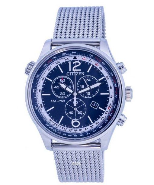 Citizen Chronographe Acier Inoxydable Mesh Cadran Bleu Eco-Drive AT0361-81L 100M Montre Homme