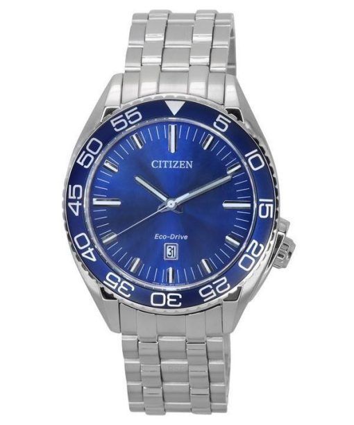 Montre pour homme Citizen Carson en acier inoxydable avec cadran bleu Eco-Drive AW1770-53L 100M