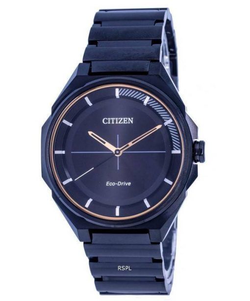 Montre pour homme Citizen minimaliste en acier inoxydable avec cadran noir Eco-Drive BJ6538-87E 100M