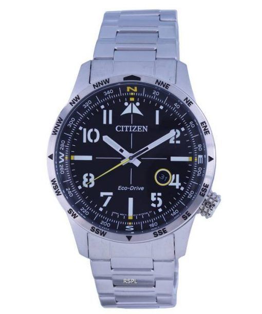 Montre pour homme Citizen Aviator Eco-Drive en acier inoxydable avec cadran noir BM7550-87E 100M