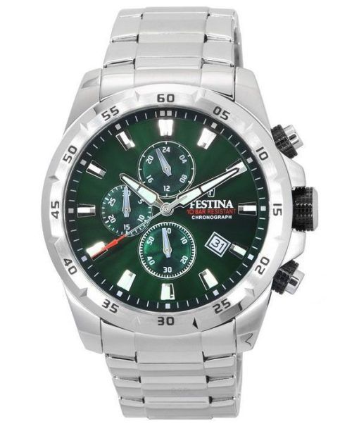 Festina Sports Chorongraph Acier Inoxydable Cadran Vert Quartz F20463-3 F204633 100M Montre Homme