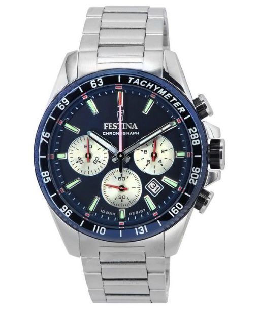 Festina Timeless Chronographe Acier Inoxydable Cadran Bleu F20560-2 F205602 100M Montre Homme