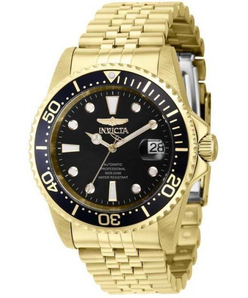 Invicta Pro Diver Professional Gold Tone Acier Inoxydable Cadran Noir Automatique Diver&#39,s 39348 200M Montre Homme