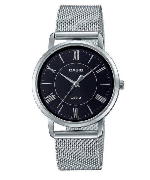 Casio Enticer Acier Inoxydable Maille Cadran Noir Quartz LTP-B110M-1AV LTPB110M-1 Montre Femme