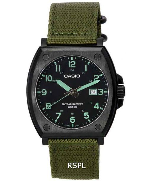 Montre Homme Casio Enticer Standard Analogique Vert Kaki Tissu Bracelet Quartz MTP-E715C-3A MTPE715C-3