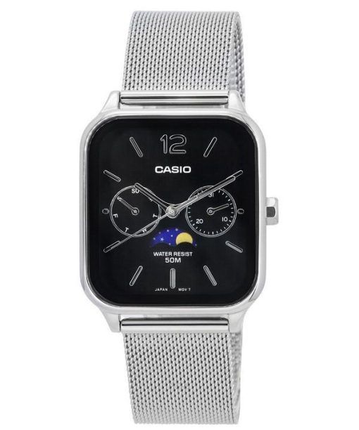 Montre pour homme Casio Standard Analog Moon Phase Mesh Strap Cadran noir Quartz MTP-M305M-1A