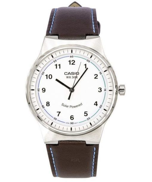 Montre pour homme Casio Standard analogique avec bracelet en cuir et cadran blanc Ã  énergie solaire MTP-RS105L-7B