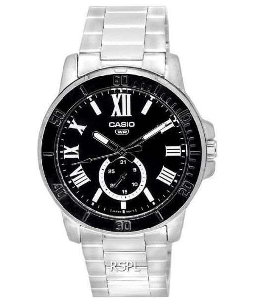 Casio Analogique Acier Inoxydable Cadran Noir Quartz MTP-VD200D-1B MTPVD200D-1B Montre Homme