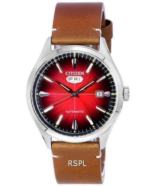 Citizen mécanique bracelet en cuir de veau cadran rouge automatique NH8390-11X montre pour homme