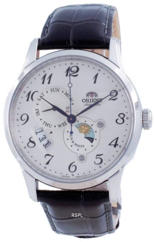 HORSMontre pour homme Orient Classic Sun and Moon cadran blanc automatique RA-AK0003S00C