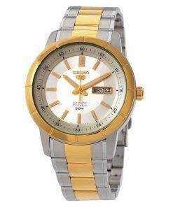 Montre Seiko 5 bicolore en acier inoxydable avec cadran argenté et 21 bijoux automatique SNKN58K1 pour homme