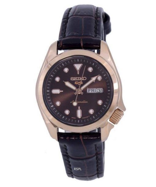 Montre Seiko 5 Sports Compact Cuir Marron Cadran Automatique SRE006 SRE006K1 SRE006K 100M Femme