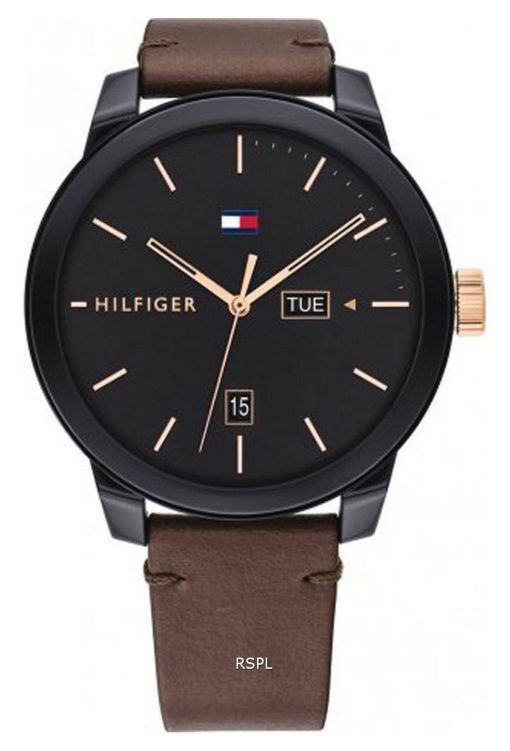 Montre homme Tommy Hilfiger Denim cadran noir bracelet en cuir quartz 1791748