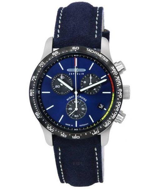 Montre Homme Zeppelin Night Cruise Chronographe Bracelet Cuir Cadran Bleu Quartz 7288-3 100M