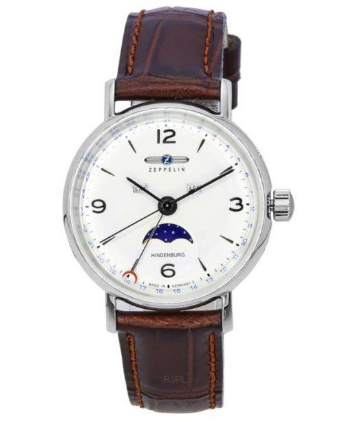 Montre pour homme Zeppelin LZ 129 Hindenburg bracelet en cuir phase de lune cadran beige quartz 80775