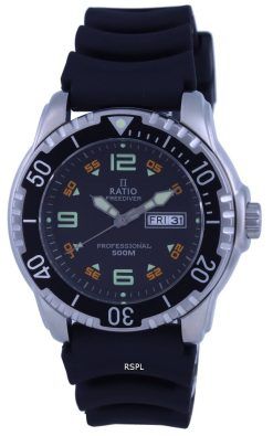 Ratio FreeDiver Cadran Noir Bracelet PU Quartz 48HA90-19-BLK 500M Montre Homme