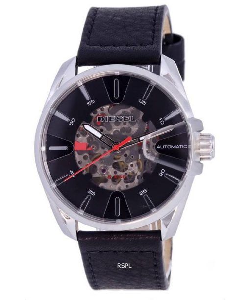 Montre Homme Diesel MS9 Squelette Bracelet Cuir Cadran Noir Automatique DZ1966