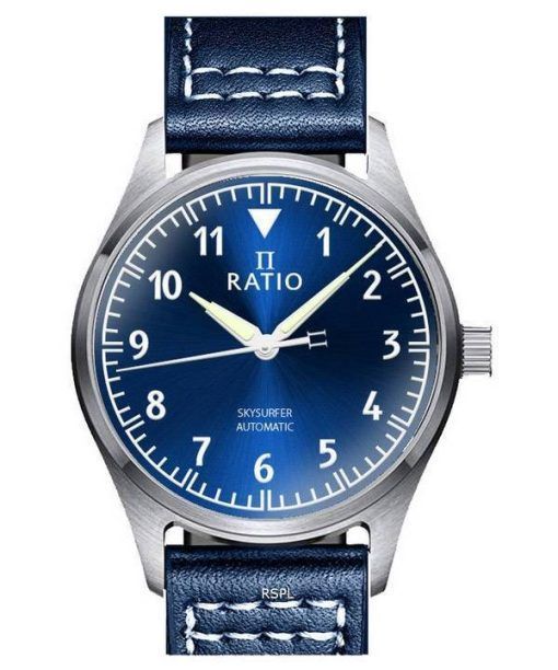 Ratio Skysurfer Pilot Blue Sunray Cadran Cuir Automatique RTS302 200M Montre Homme