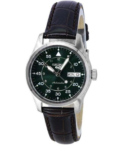 Seiko 5 Sports GMT Kelly Green Flieger Suit Style Bracelet en cuir Automatique SRPJ89K1 100M Montre Homme