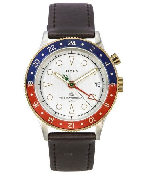 Montre pour homme Timex Waterbury Traditional GMT avec bracelet en cuir et cadran blanc à  quartz TW2U99100 100M