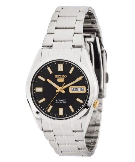 Montre Seiko 5 en acier inoxydable avec cadran noir et 21 bijoux automatique SNKF17J1 pour homme