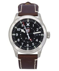 Montre pour homme Luminox Air Pilot P-38 Lightning GMT avec bracelet en cuir et cadran noir à  quartz XA.9521 100M