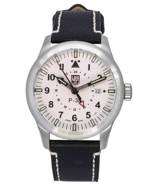 Montre pour homme Luminox Air Pilot P-38 Lightning GMT bracelet en cuir noir cadran blanc Quartz XA.9527 100M